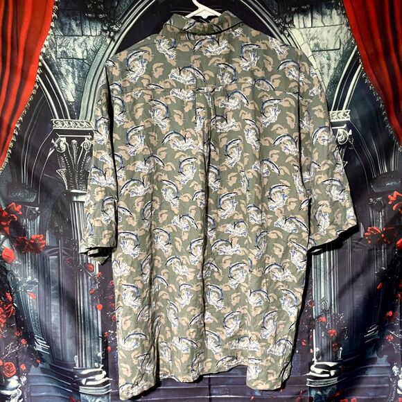 Columbia Buttin-Down Shirt Men's L Yellow Fish Print Short Sleeve Summer Casual - Picture 3 of 6